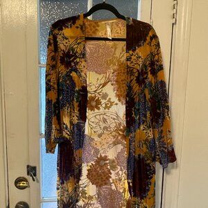 Anthropologie Aurelia Yellow Velvet Floral Kimono